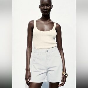 Zara Cream Ribbed Knit Tank Top